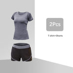 Load image into Gallery viewer, Women&#39;s Solid Yoga Sport Suit Breathable Gym Set Female Bra T-shirt Shorts Pants Workout Fitness Clothes

