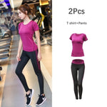 Загрузить изображение в средство просмотра галереи, Women&#39;s Solid Yoga Sport Suit Breathable Gym Set Female Bra T-shirt Shorts Pants Workout Fitness Clothes
