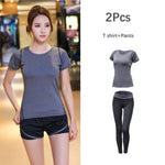 이미지를 갤러리 뷰어에 로드 , Women&#39;s Solid Yoga Sport Suit Breathable Gym Set Female Bra T-shirt Shorts Pants Workout Fitness Clothes
