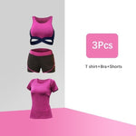 Lade das Bild in den Galerie-Viewer, Women&#39;s Solid Yoga Sport Suit Breathable Gym Set Female Bra T-shirt Shorts Pants Workout Fitness Clothes
