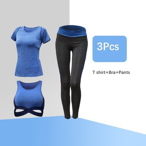 Women's Solid Yoga Sport Suit Breathable Gym Set Female Bra T-shirt Shorts Pants Workout Fitness Clothes