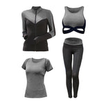 Lade das Bild in den Galerie-Viewer, Women&#39;s Solid Yoga Sport Suit Breathable Gym Set Female Bra T-shirt Shorts Pants Workout Fitness Clothes
