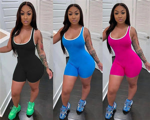 Women's Sleeveless Workout Tank Jumpsuit 3 Colors Solid Stretch Overalls Loose One Piece Fit