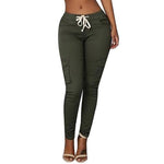Load image into Gallery viewer, Gym Fitness Women&#39;s Lace Up Waist Pants Solid Pencil Pants Multi-Pockets Trousers

