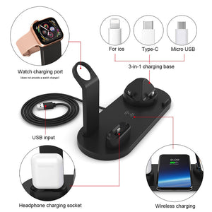 4 in 1 Qi Wireless Charger For iPhone 11 X XS XR 8 10W Type C USB Fast Charging Dock Stand for Apple Watch 5 4 3 2 Airpods