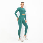 Load image into Gallery viewer, Seamless Yoga Set Sport Outfits Women Pink Two 2 Piece Long Sleeve Crop Top Butt Leggings Workout Gym suit Fitness Sport Sets
