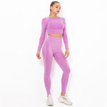 Lade das Bild in den Galerie-Viewer, Seamless Yoga Set Sport Outfits Women Pink Two 2 Piece Long Sleeve Crop Top Butt Leggings Workout Gym suit Fitness Sport Sets
