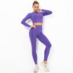Загрузить изображение в средство просмотра галереи, Seamless Yoga Set Sport Outfits Women Pink Two 2 Piece Long Sleeve Crop Top Butt Leggings Workout Gym suit Fitness Sport Sets
