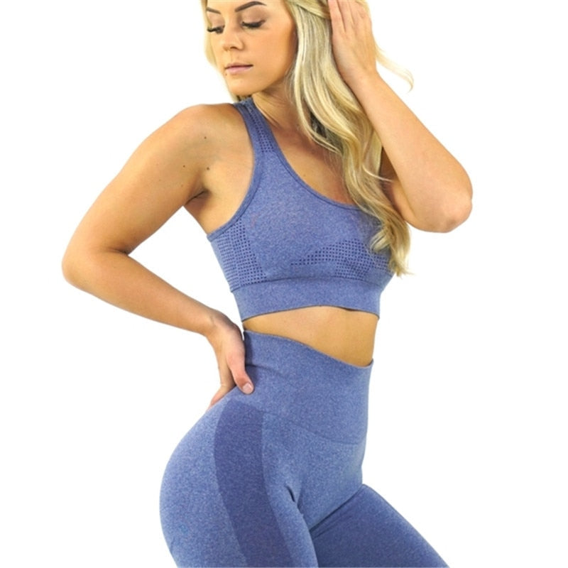 Seamless Yoga Set Sport Outfits Women Pink Two 2 Piece Long Sleeve Crop Top Butt Leggings Workout Gym suit Fitness Sport Sets