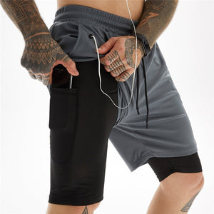 Men Shorts Fitness Bodybuilding Short Pants Male Gyms 2 in 1 Sportswear Breathable Quick Dry Shorts Men's Workout Summer Joggers