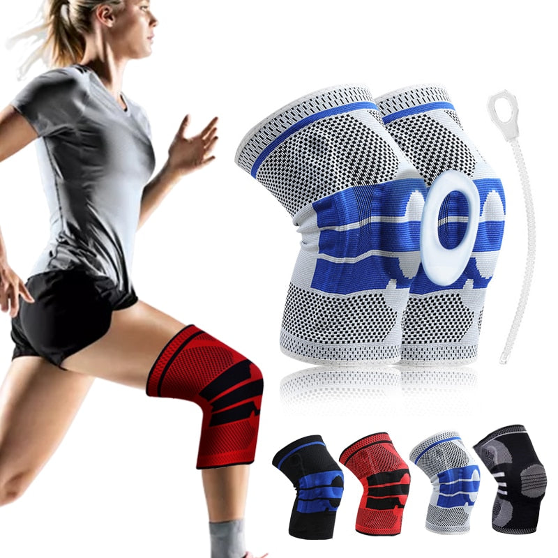 1 Piece Silicone Full Knee Brace Strap Knee Support Strong Meniscus Compression Protection Sport Pads Running Basket Standing