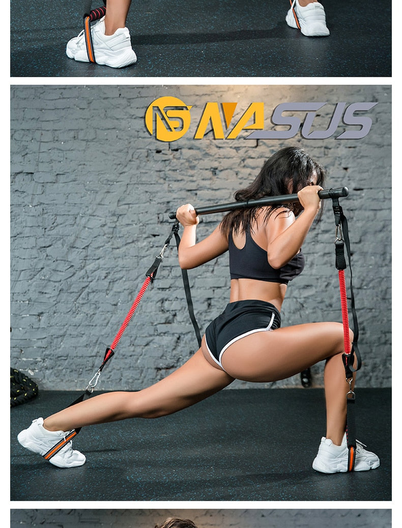 Resistance Band With Strength Training Bar For Men And Women Rubber Loop Tube Bands Body Workout Fitness Stick Slimming Exercise