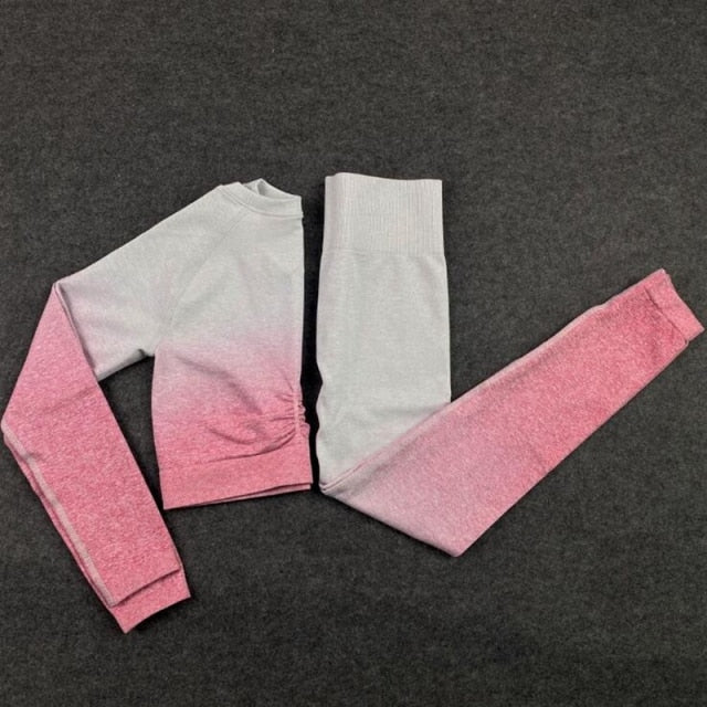 Women's Seamless Yoga Set Gym High Waist Leggings Shirts Top Suit Sportswear Set