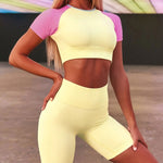 Cargar imagen en el visor de la galería, Women&#39;s Yoga Set Sports shorts High Waist Seamless Fitness set Gym Shorts Set Running Sportswear Suits 2pcs
