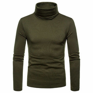 Gym Fitness Solid Men's Turtleneck Knitted Sweater High Collar Pullover Tops