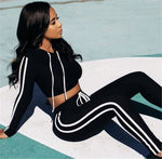 Lade das Bild in den Galerie-Viewer, Women&#39;s 2 Piece Set Tracksuit Side Striped Hoodies Cropped Tops and Pants
