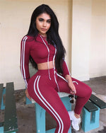 Load image into Gallery viewer, Women&#39;s 2 Piece Set Tracksuit Side Striped Hoodies Cropped Tops and Pants
