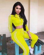 Charger l&#39;image dans la galerie, Women&#39;s 2 Piece Set Tracksuit Side Striped Hoodies Cropped Tops and Pants
