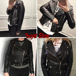 Load image into Gallery viewer, Gym Fitness Women&#39;s Jacket Long Sleeve casual Simulated Leather Zipper Turn-down Collar Motor Biker Jacket With Belt
