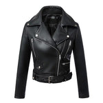 Load image into Gallery viewer, Gym Fitness Women&#39;s Jacket Long Sleeve casual Simulated Leather Zipper Turn-down Collar Motor Biker Jacket With Belt
