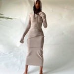 이미지를 갤러리 뷰어에 로드 , Women&#39;s Fashion Casual Outfits Long Sleeve Hooded Patchwork Maxi Dress
