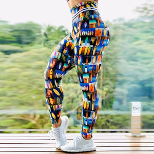 Women's High Waist  Workout Sports Leggings Digital Print Elastic Gym Fitness Running Pants
