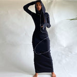 Load image into Gallery viewer, Women&#39;s Fashion Casual Outfits Long Sleeve Hooded Patchwork Maxi Dress
