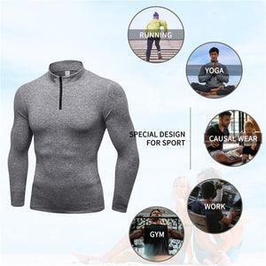Long Sleeve Zipper Sport Shirt Men  Fitness Tights Quickly Dry Men's Running T shirt Sportswear