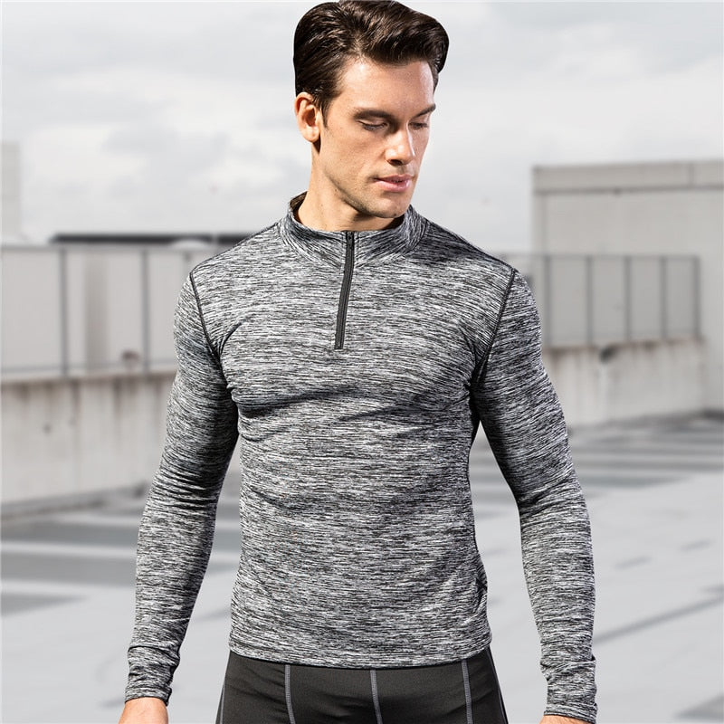 Long Sleeve Zipper Sport Shirt Men  Fitness Tights Quickly Dry Men's Running T shirt Sportswear