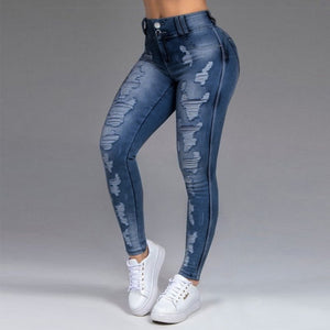 Women's High Waist Jeans Stretch Ripped  Denim  Elastic Trendy Pants