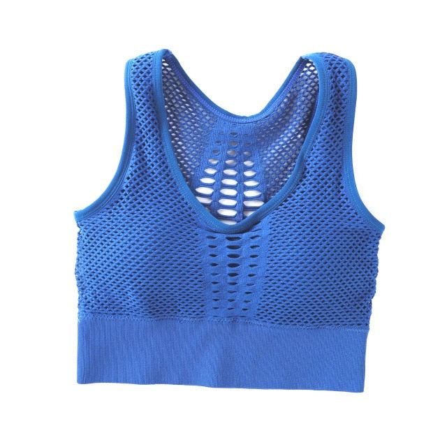Women's Mesh Support Cross Back Wire free Removable Cups Sport Bra Tops Freedom Seamless Yoga Running Sports Bras