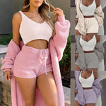 Загрузить изображение в средство просмотра галереи, Gym Fitness Home Wear Suit Casual Pajamas Set Women&#39;s Soft Warm Long Sleeve Exposed Navel Vest Shorts 3 Pcs/set
