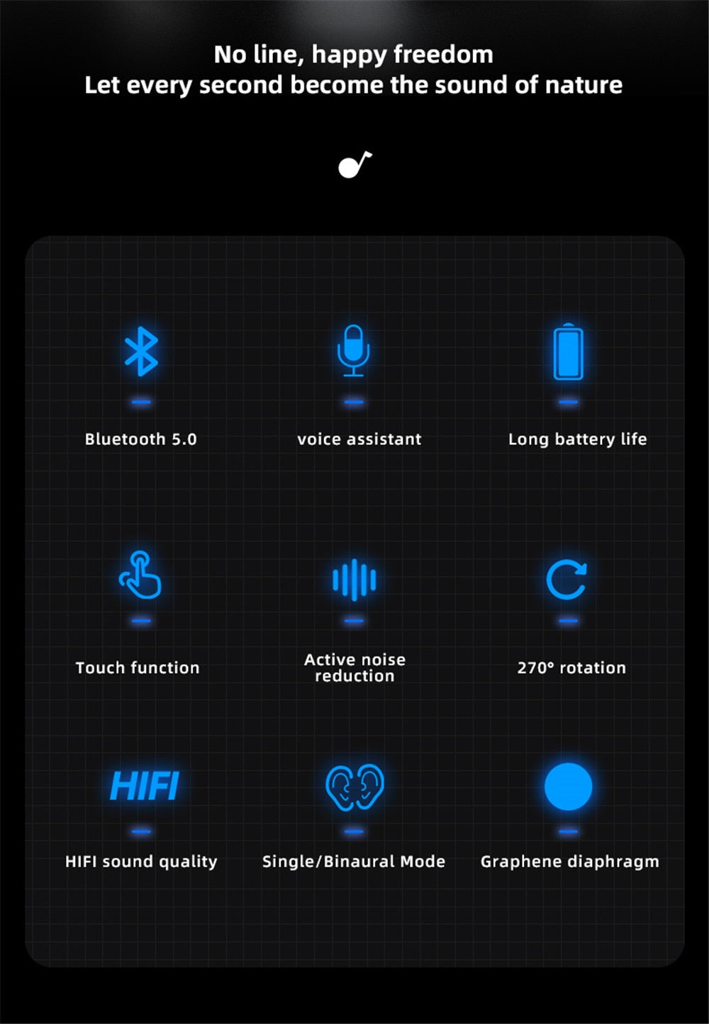 kebidu Single Business Ear-hook Bluetooth Headset 5.0 Support Button+Touch Control Earphone Noise Reduction Stereo Earpiece