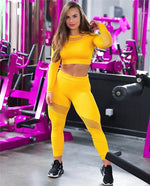 Charger l&#39;image dans la galerie, Seamless Yoga Set Sport Outfits Women&#39;s Hollow Long Sleeve Crop top Leggings Workout Wear Gym Suit Fitness Sets
