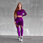 Lade das Bild in den Galerie-Viewer, Seamless Yoga Set Sport Outfits Women&#39;s Hollow Long Sleeve Crop top Leggings Workout Wear Gym Suit Fitness Sets
