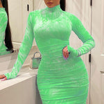 이미지를 갤러리 뷰어에 로드 , Women&#39;s Dress Pleated Zipper Printing Tight Long evening elegant Outfit
