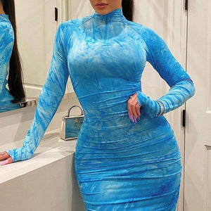 Women's Dress Pleated Zipper Printing Tight Long evening elegant Outfit