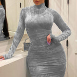 이미지를 갤러리 뷰어에 로드 , Women&#39;s Dress Pleated Zipper Printing Tight Long evening elegant Outfit
