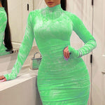Charger l&#39;image dans la galerie, Women&#39;s Dress Pleated Zipper Printing Tight Long evening elegant Outfit
