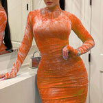 Lade das Bild in den Galerie-Viewer, Women&#39;s Dress Pleated Zipper Printing Tight Long evening elegant Outfit
