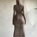 이미지를 갤러리 뷰어에 로드 , Women&#39;s Fashion Casual Outfits Long Sleeve Hooded Patchwork Maxi Dress
