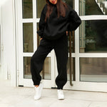 이미지를 갤러리 뷰어에 로드 , Gym Fitness Elegant Solid Sets For Women Warm Hoodie Sweatshirts And Long Pant Fashion Two Piece Sets
