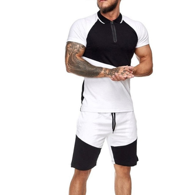 Men's Casual Sportswear Set Side Pockets Fitness Shorts+T shirt