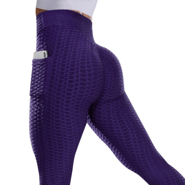 Women's Gym Fitness High Waist Scrunch Leggings With Pocket  Yoga Leggings Seamless Stretch Push Up Pants