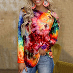 Charger l&#39;image dans la galerie, Women&#39;s Fashion Tie Dye Top Print Off Shoulder Long Sleeve Pullover  Shirt

