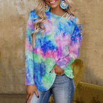 Load image into Gallery viewer, Women&#39;s Fashion Tie Dye Top Print Off Shoulder Long Sleeve Pullover  Shirt
