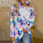 이미지를 갤러리 뷰어에 로드 , Women&#39;s Fashion Tie Dye Top Print Off Shoulder Long Sleeve Pullover  Shirt
