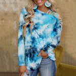 Charger l&#39;image dans la galerie, Women&#39;s Fashion Tie Dye Top Print Off Shoulder Long Sleeve Pullover  Shirt
