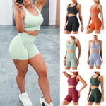 이미지를 갤러리 뷰어에 로드 , Women&#39;s Seamless 2 Piece Workout Gym Yoga Shorts High Waist Seamless Leggings with Sport Bra Set
