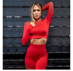 Load image into Gallery viewer, Seamless Yoga Set Sport Outfits Women&#39;s Hollow Long Sleeve Crop top Leggings Workout Wear Gym Suit Fitness Sets
